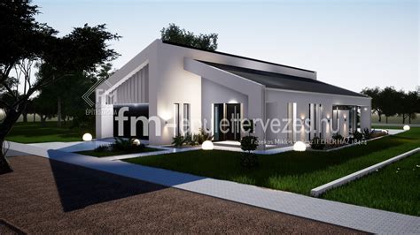 Illusztráció egy modern családi ház építéséről egy telken