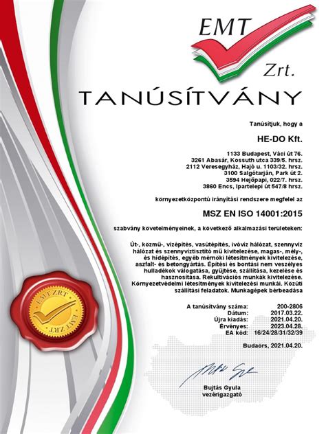 ETA tanúsítvány minta