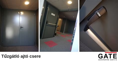 Szakember tűzgátló ajtót vizsgál
