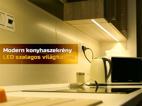 LED szalaggal megvilágított konyhapult