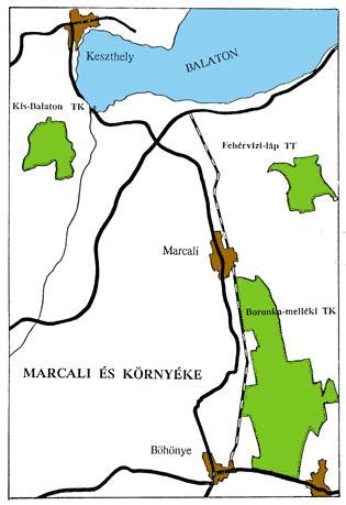 Marcali térkép a városrészek jelölésével