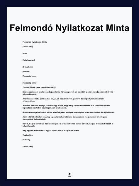 Egyszerű felmondási nyilatkozat vizuális ábra
