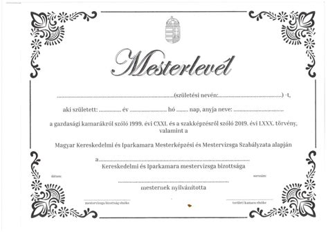 Mestervizsga oklevél